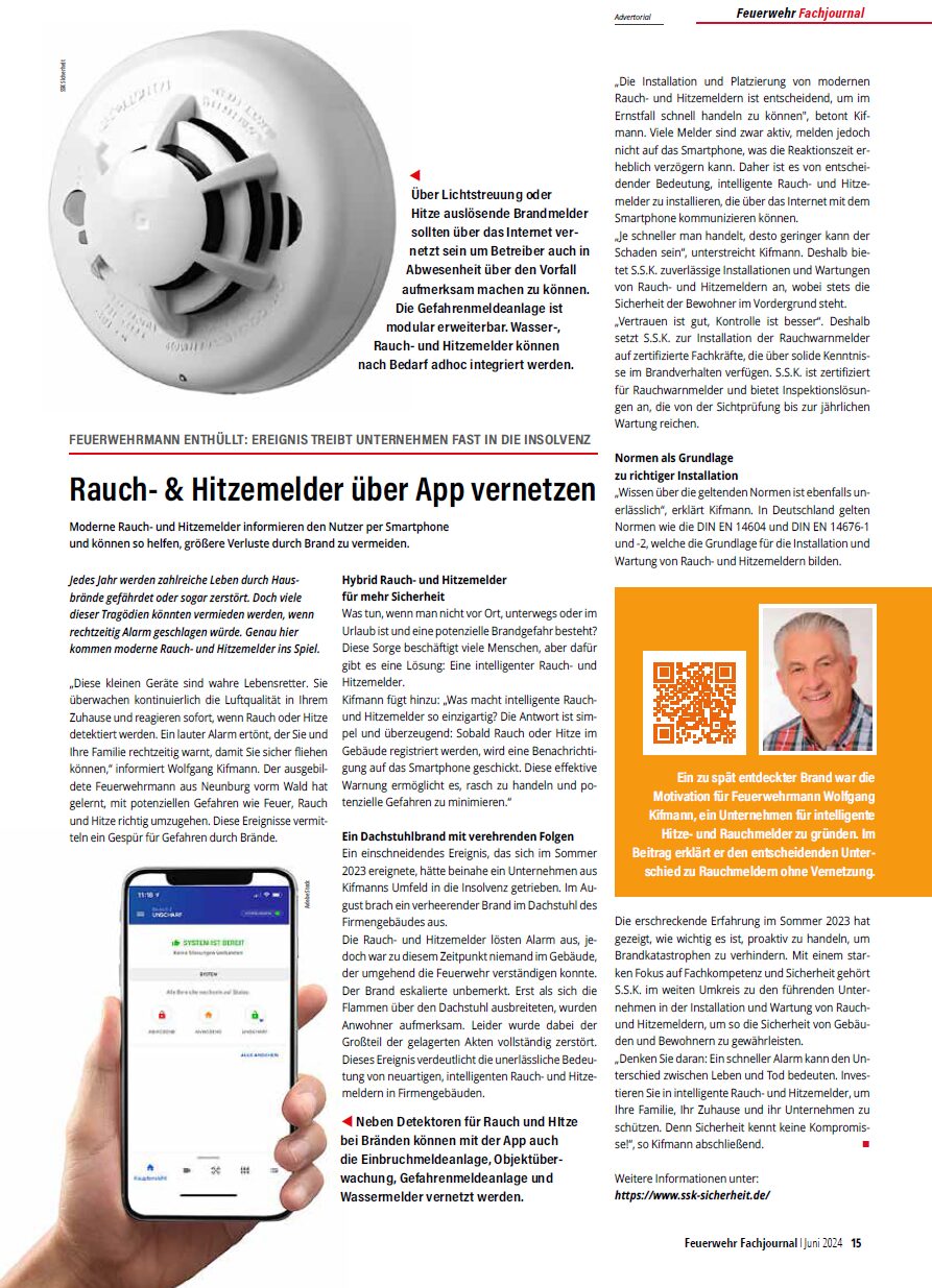 Feuerwehr Fachjournal: Rauch- und Hitzemelder über die App vernetzen